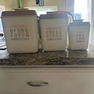 Vintage Kitchen Canister Set - Cream and Brown